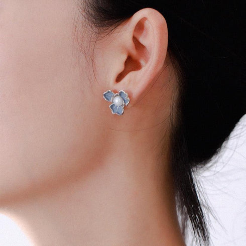 7-7.5mm Blue Floral Pearl Earrings - House Of Pearls